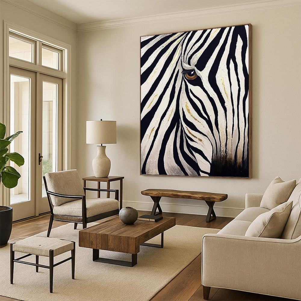 Zebra with Golden Accents in Black and White - Wildlife Painting On Canvas DKH1423