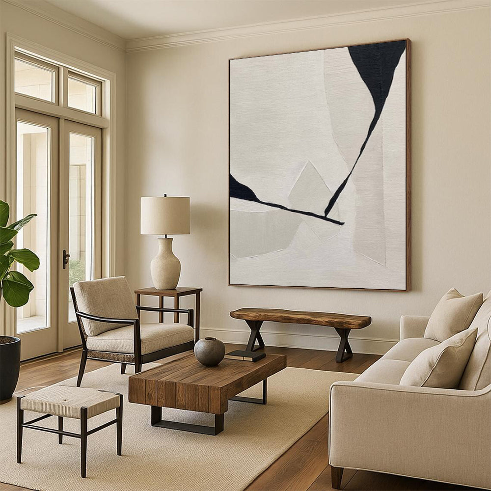 “Black & White Geometry 2” - Minimalist Abstract Painting On Canvas CT2249