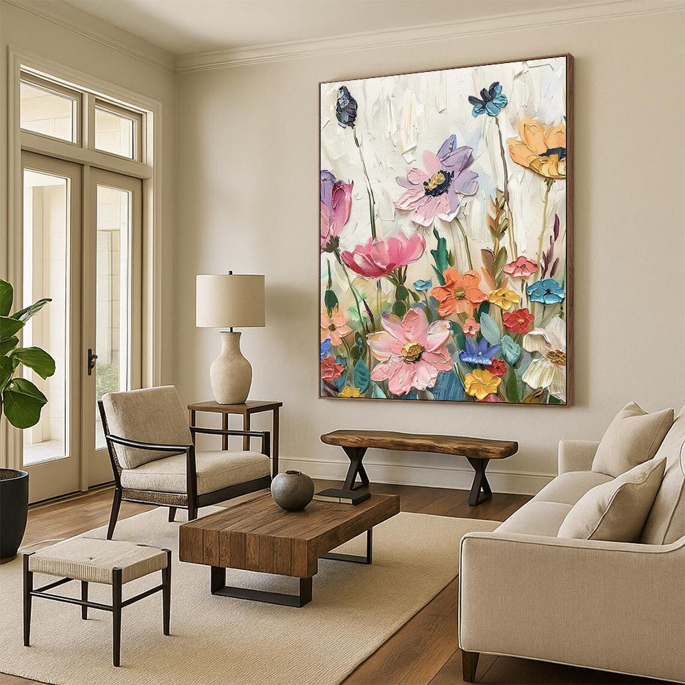 “Textured Wildflowers” - Vivid Impasto Floral Painting On Canvas CT2241