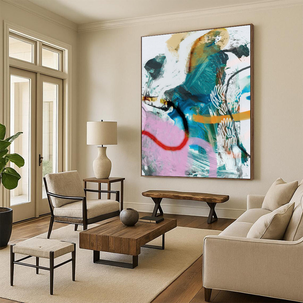 “Colorful Abstract Fusion” - Pink, Blue, Green, Orange Abstract Painting On Canvas DTP229