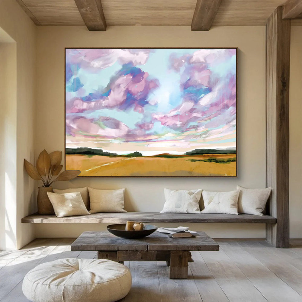 “Vibrant Sky and Field Abstract” Landscape - inspired Abstract Painting On Canvas DLZ149