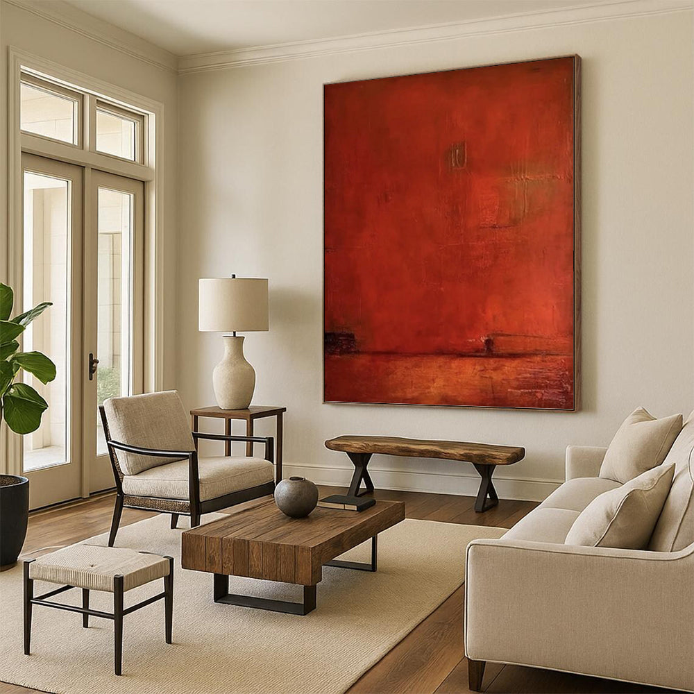 “Deep Red Monochromatic Textured Canvas” - Expressive Abstract Painting On Canvas DKH1117