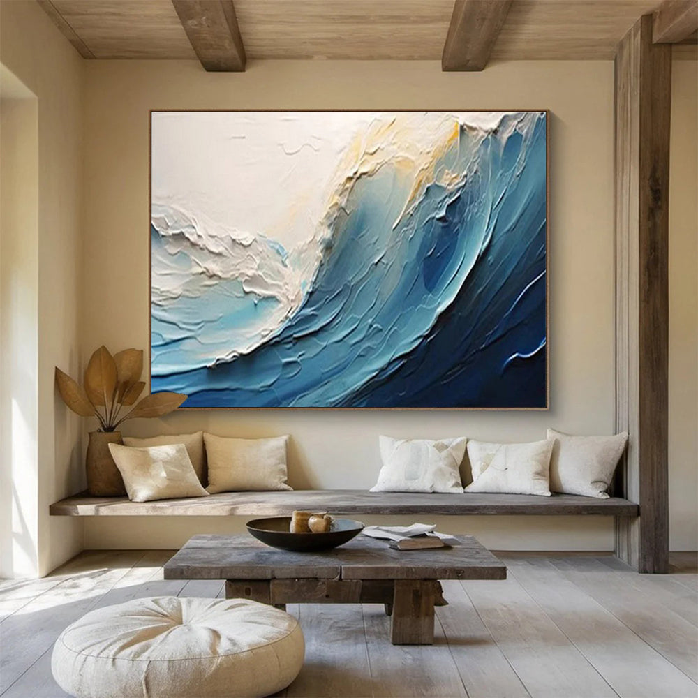 “Textured Blue Ocean Wave” Impasto Seaside Painting On Canvas DKH527