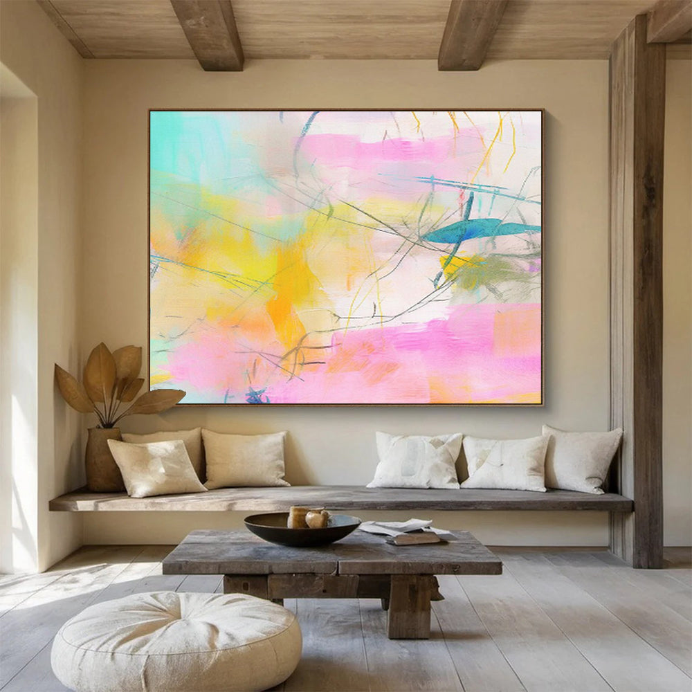 “Pastel - Hued Abstract Web” Abstract Acrylic Painting On Canvas DKH501