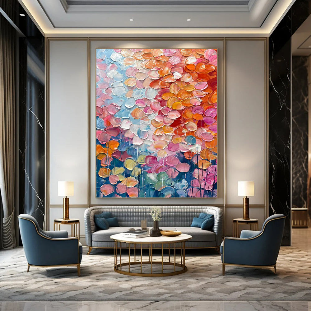Colorful Petal - like Textures on Blue - "Blossom Burst" - Impasto Floral Painting CT1482