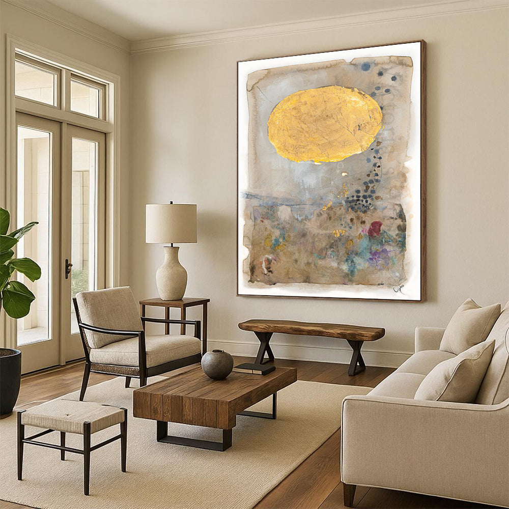 Beige, Gold, Colorful Accents - "Golden Daydream" - Mixed - media Abstract Art CT1814