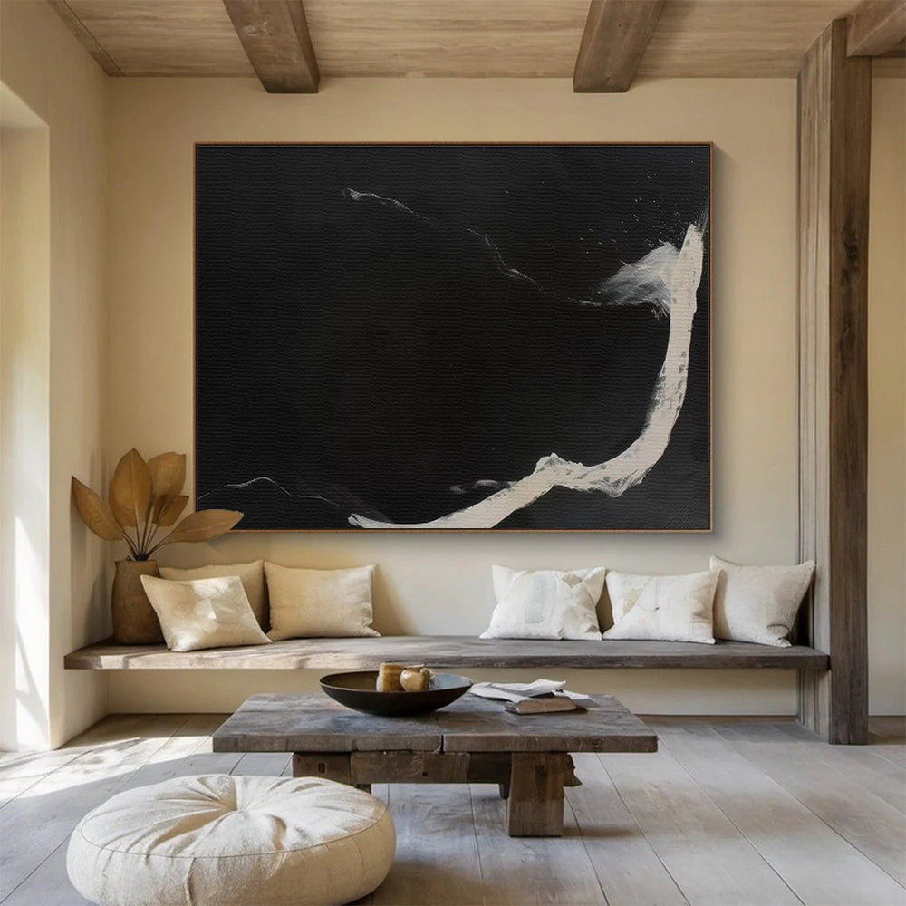 Black and White Abstract “Ethereal Night Swirls” Painting On Canvas DKH142
