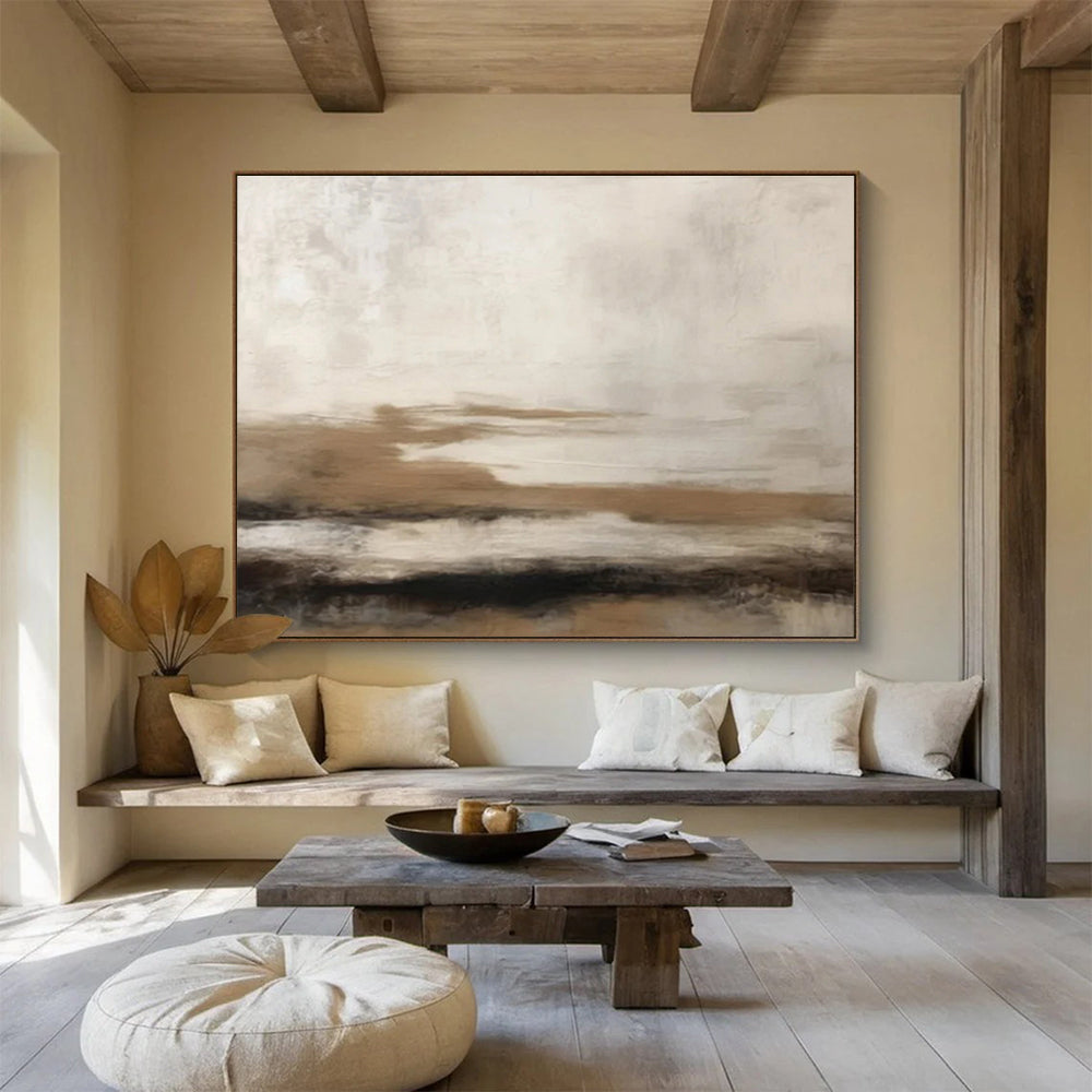 “Brown & White Textured Layers” Abstract Landscape Painting On Canvas DKH332