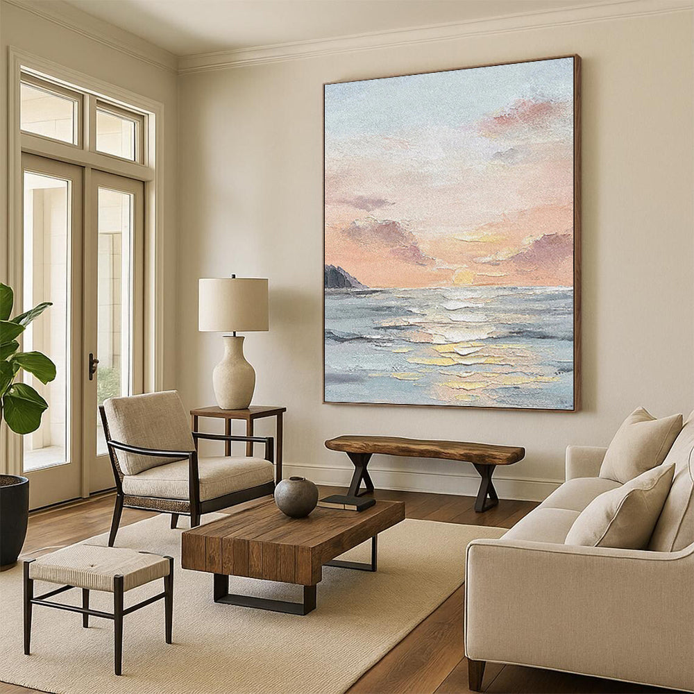 Pastel Sky and Sea - Impressionistic Sunset Painting On Canvas DKH1144