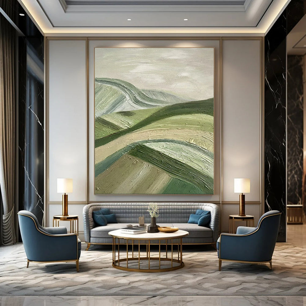 Green & Beige Rolling Hills - "Textured Landscapes" - Impasto Oil Painting CT1455