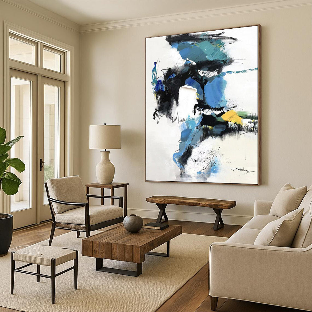 “Vibrant Blue Abstract Chaos” – Expressive Abstract Acrylic CT2085