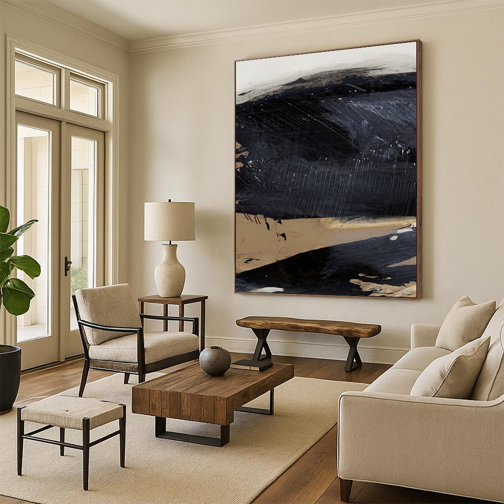 “Dark Abstract Terrain” - Black and Brown Abstract Painting On Canvas DTP203