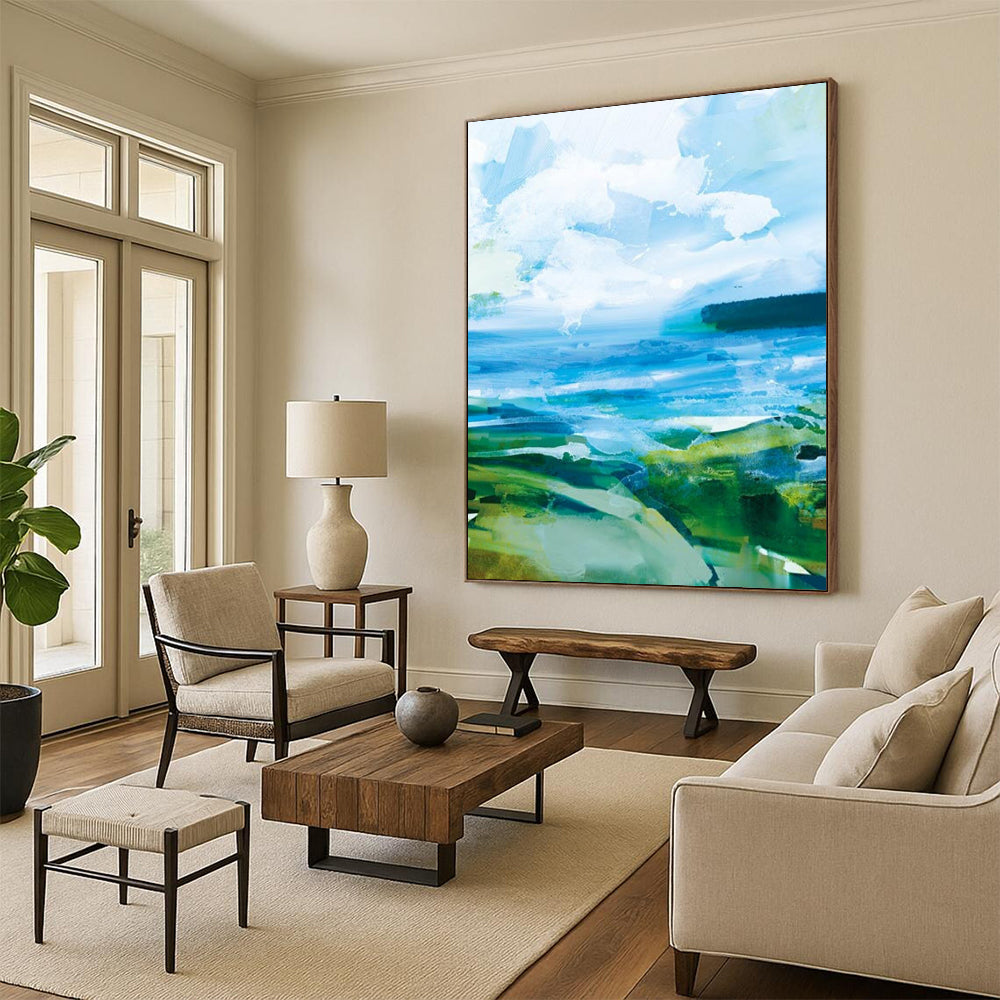 “Vibrant Blue - Green Abstract Landscape” - Abstract Expressionist Painting On Canvas DTP183
