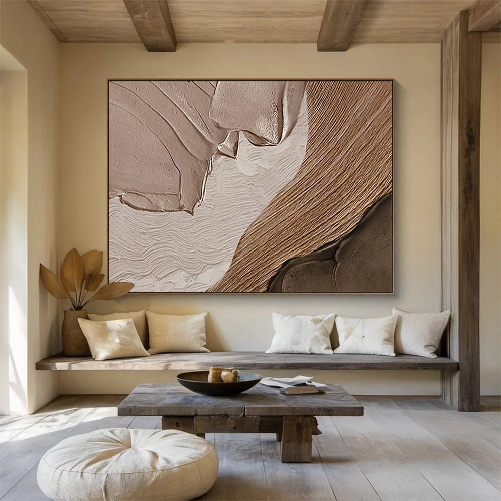 “Brown - Beige Textured Abstraction” Minimalist Impasto Painting On Canvas DKH467