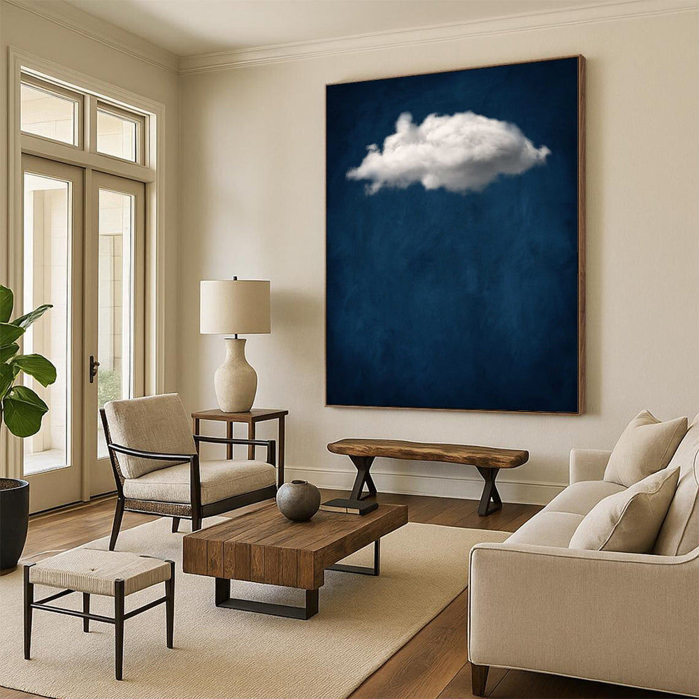 Single White Cloud Deep Blue Minimalist Sky Inspired Art CT1918