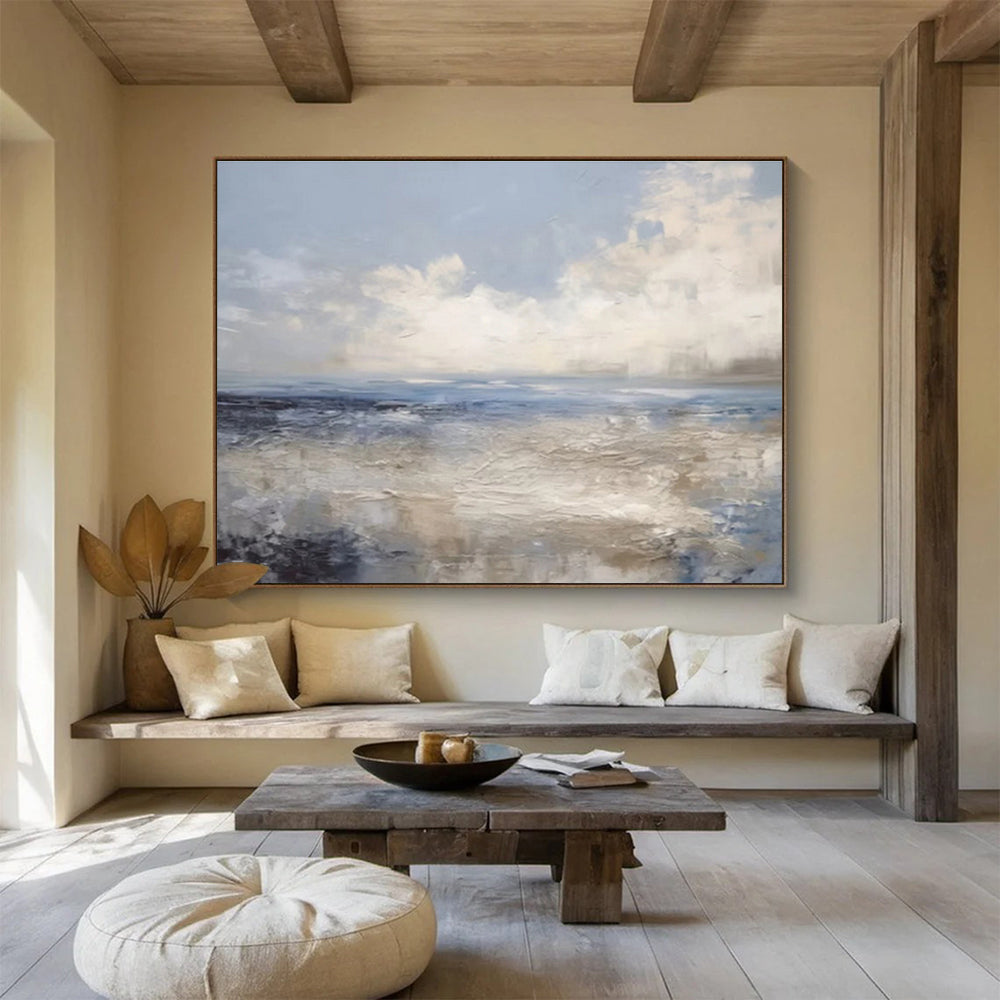 “Blue & Gray Coastal Impression” Impressionist Seascape Painting On Canvas DKH337