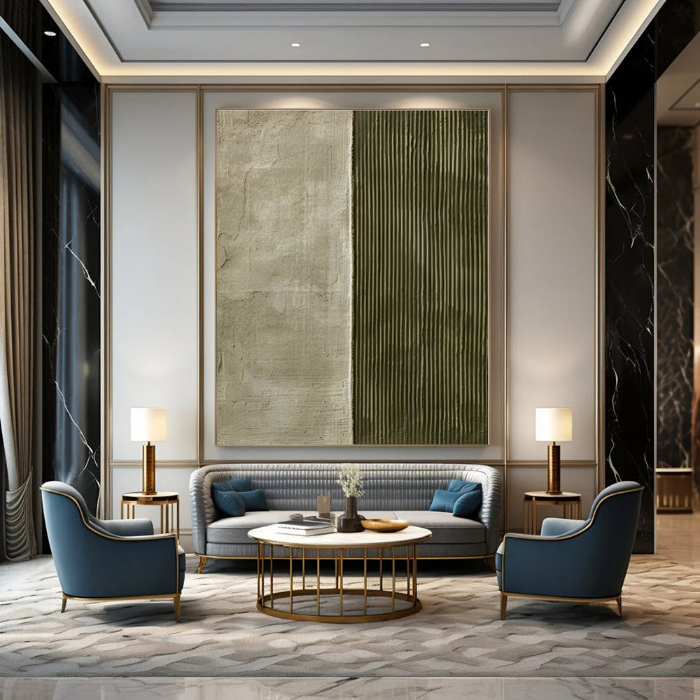 Grey - Green Split Texture - Minimalist Textured Acrylic Painting CT1383
