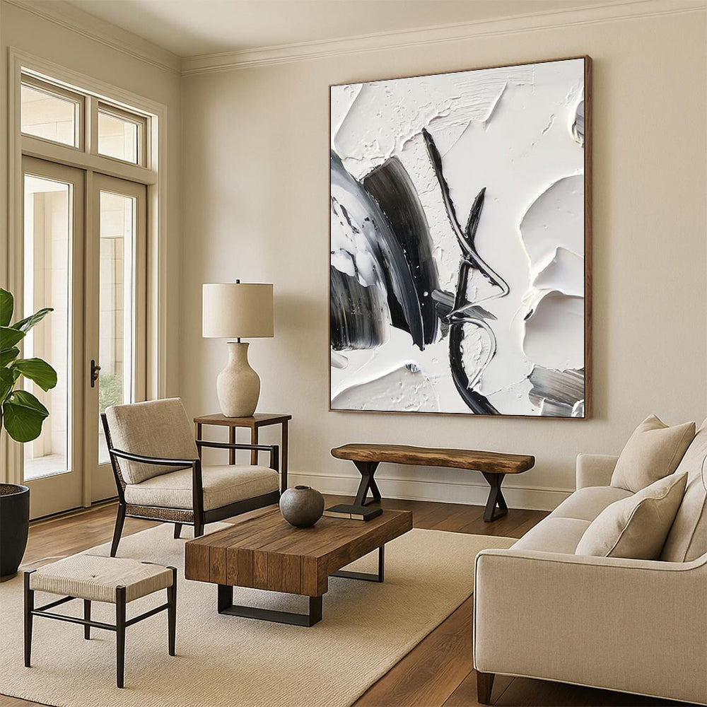“Intricate Black - White Textures, Layered Brushstrokes” - “Whispered Secrets”,Textured Acrylic Painting CT0702