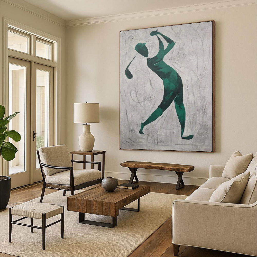 “Abstract Golfer Silhouette” – Minimalist Oil Painting On Canvas CT2162