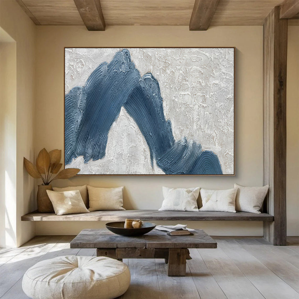 Textured Blue Peaks on Gray Abstract Painting On Canvas DKH214