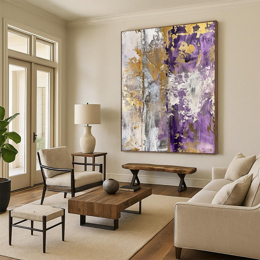“Purple - Gold Textured Abstraction” - Textured Abstract Painting On Canvas DTP134