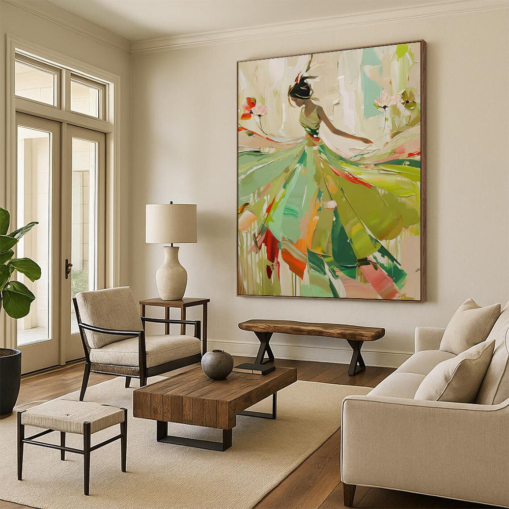 “Elegant Lady in Green” - Abstract Figurative Painting On Canvas DTP082