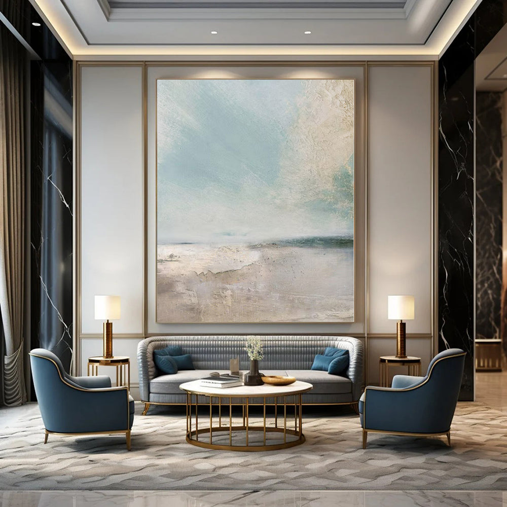 “Soft Blue - Beige Abstract Seascape” – Abstract Landscape Painting CT1158