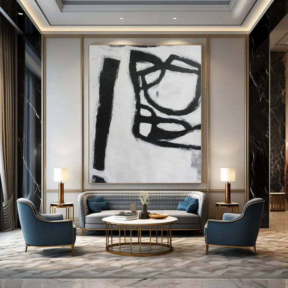 Black - White Minimalist Forms - Minimalist Abstract Acrylic Painting CT1415