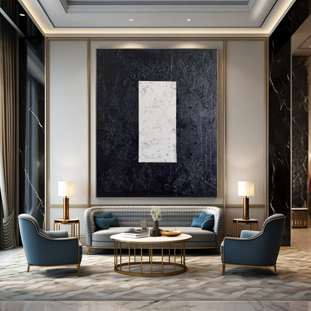 “Textured Black - White Rectangle” – Minimalist Textured Painting CT1078