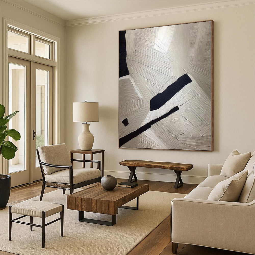 White & Black Textures - Abstract Textured Painting On Canvas DKH1241