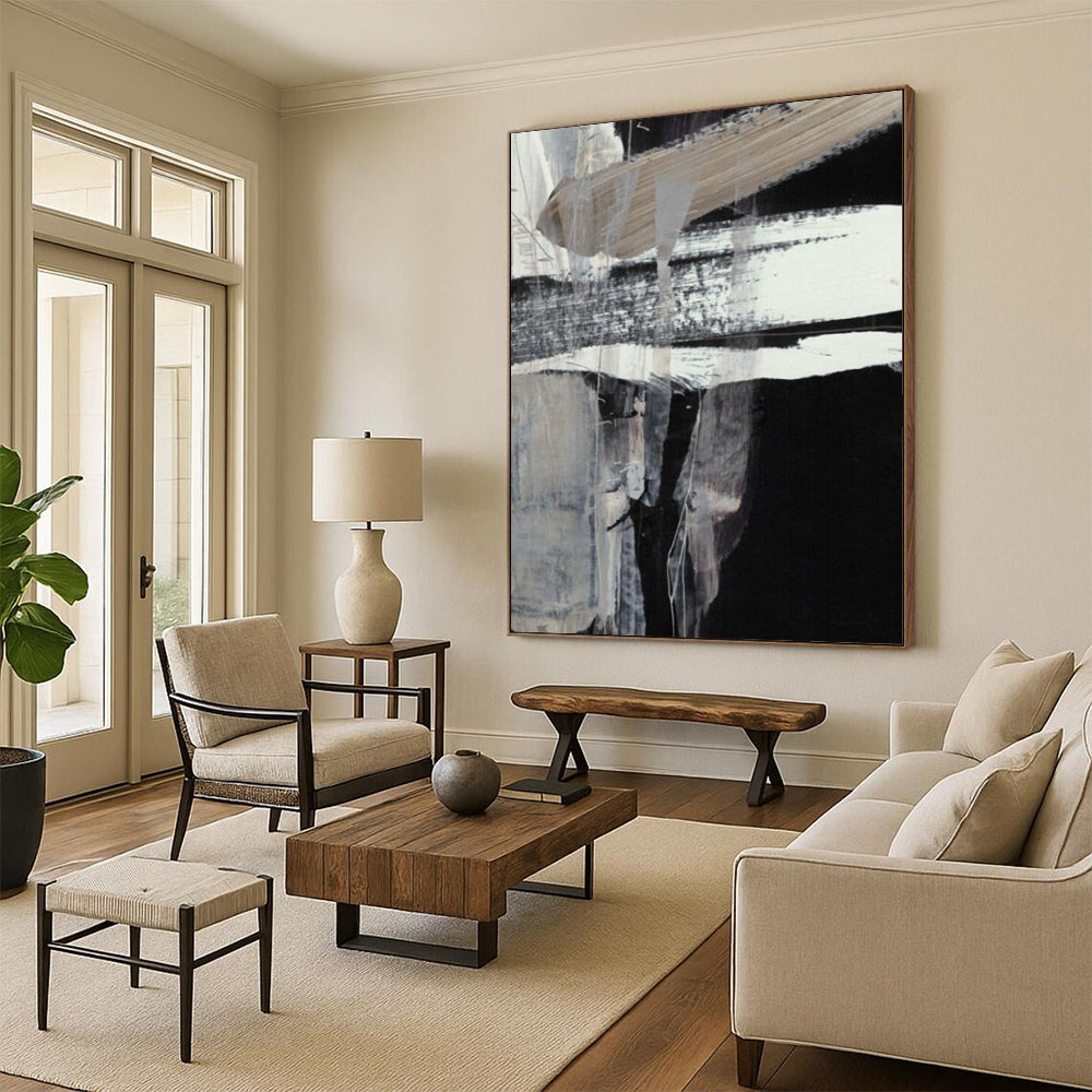 “Black and White Textured Abstract” - Monochrome Textured Painting On Canvas DTP193