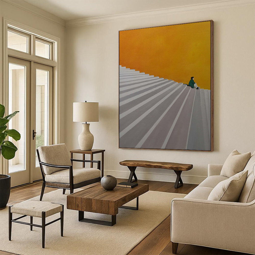 “Solitude on Orange Steps” – Minimalist Figurative Acrylic CT2100