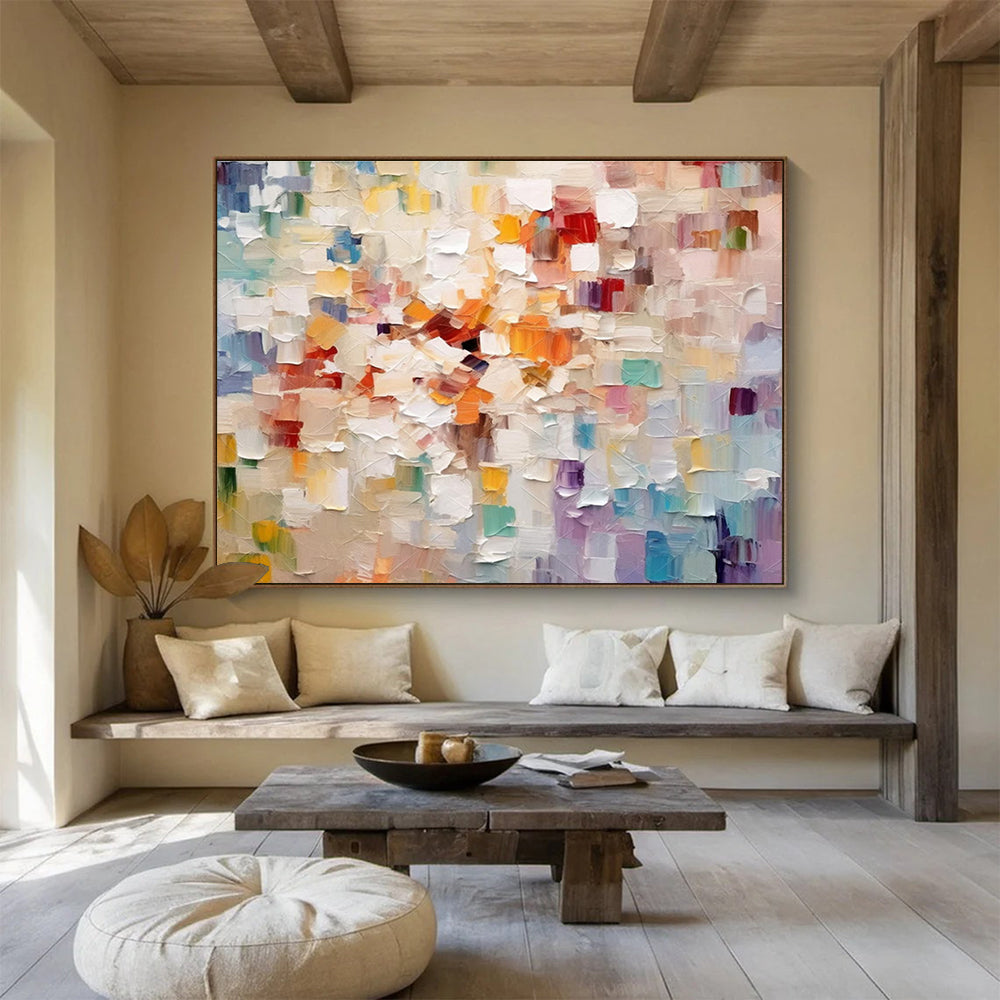 “Soft - Colored Patchwork - Pastel Squares Abstract Painting On Canvas” DKH862