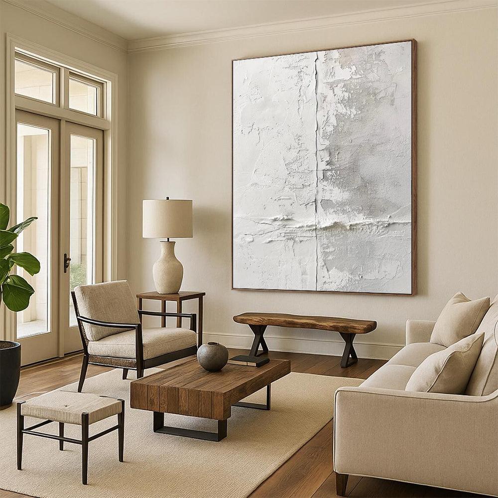 “White - Gray Textured Wall” - Minimalist Abstract Painting On Canvas DTP066