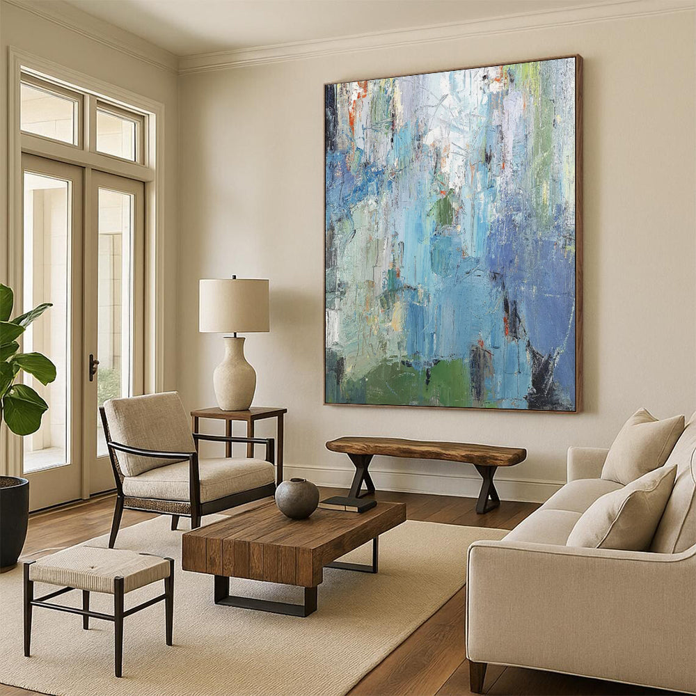 Blue - Green Abstract Layers - Textured Color - Blend Painting On Canvas CT2273
