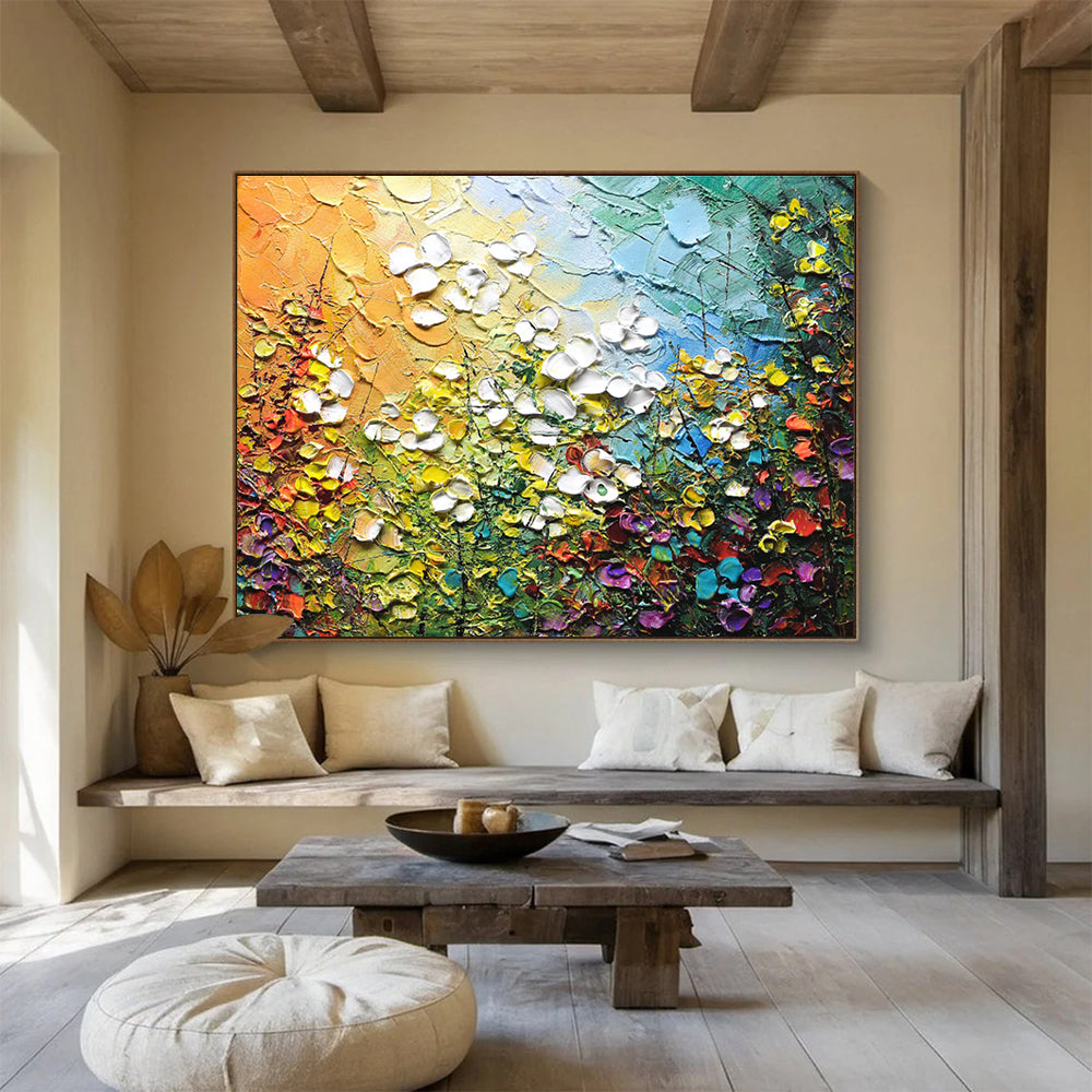 “Textured Floral Burst” Impasto Oil Painting On Canvas DKH443