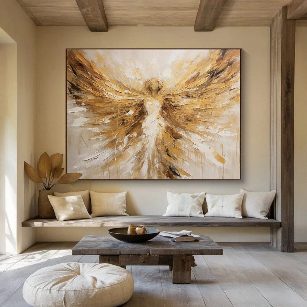 “Golden Winged Angel” Impasto Spiritual Painting On Canvas DLZ082