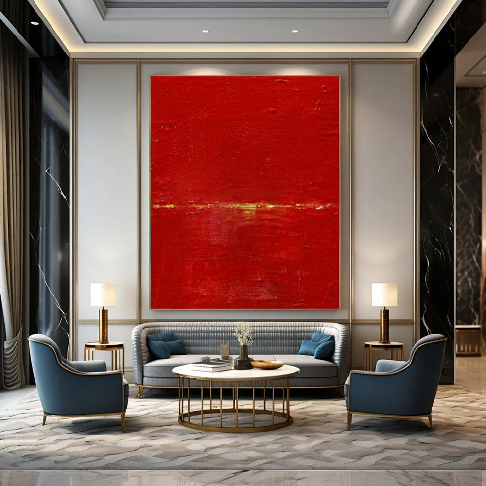 “Vibrant Red Abstract Field” – Minimalist Color - Field Painting CT1089