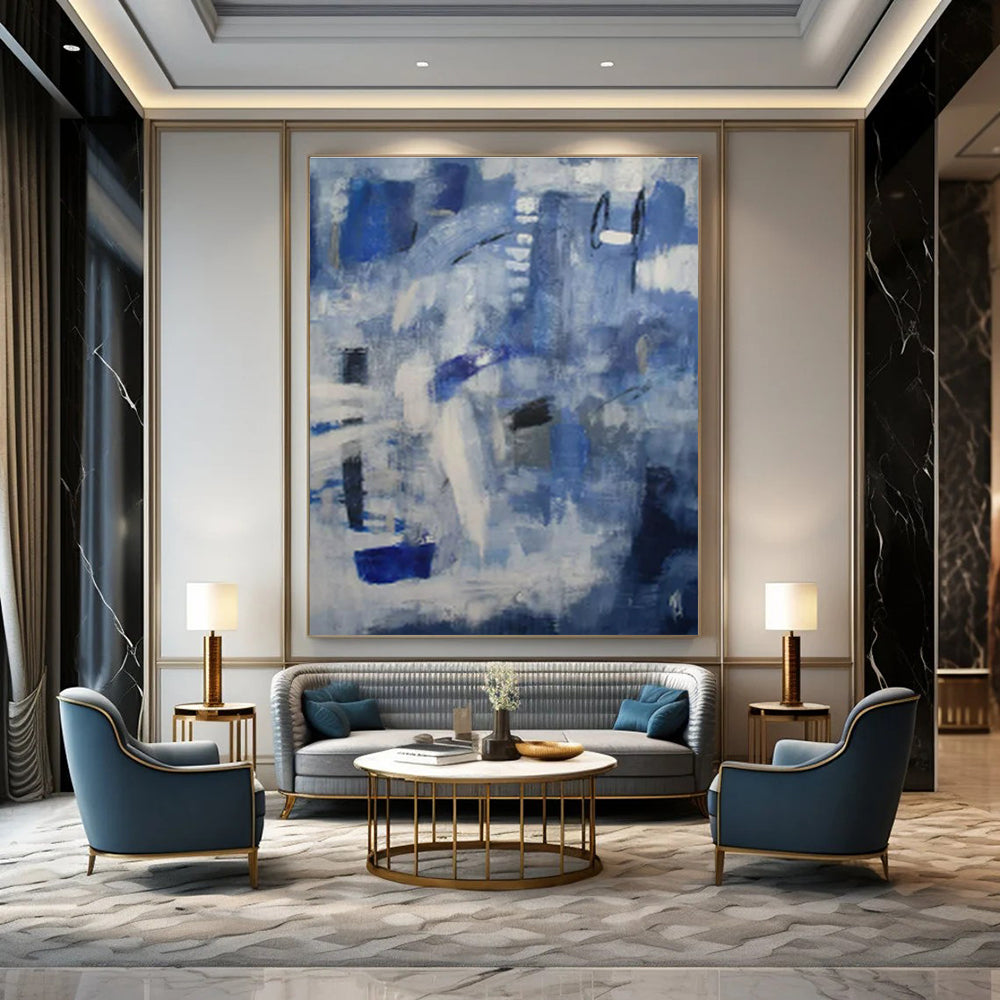 Blue - Grey Abstract Layers - Abstract Layered Acrylic Painting CT1419