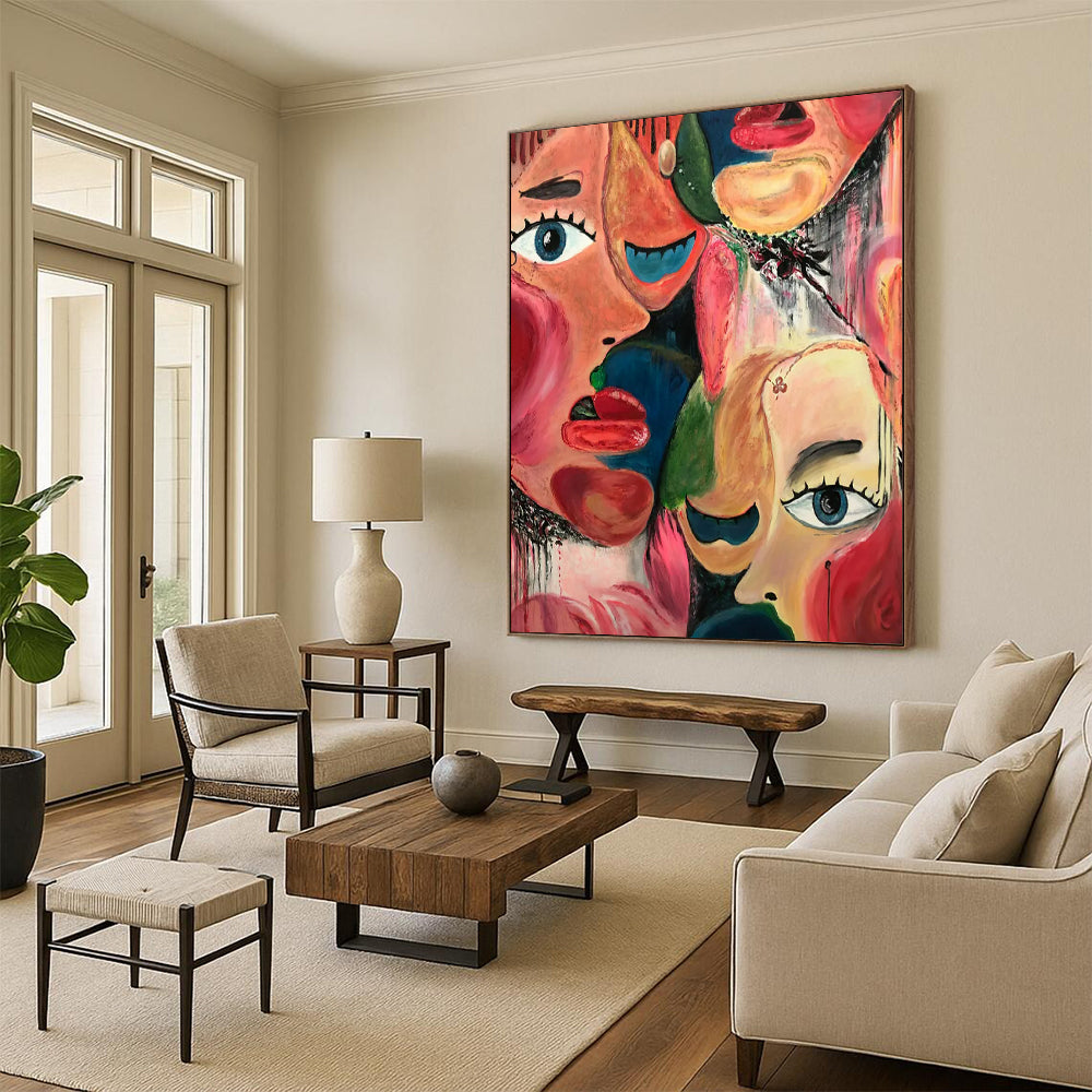 “Colorful Faces” - Vivid Abstract Portrait Painting On Canvas CT2235