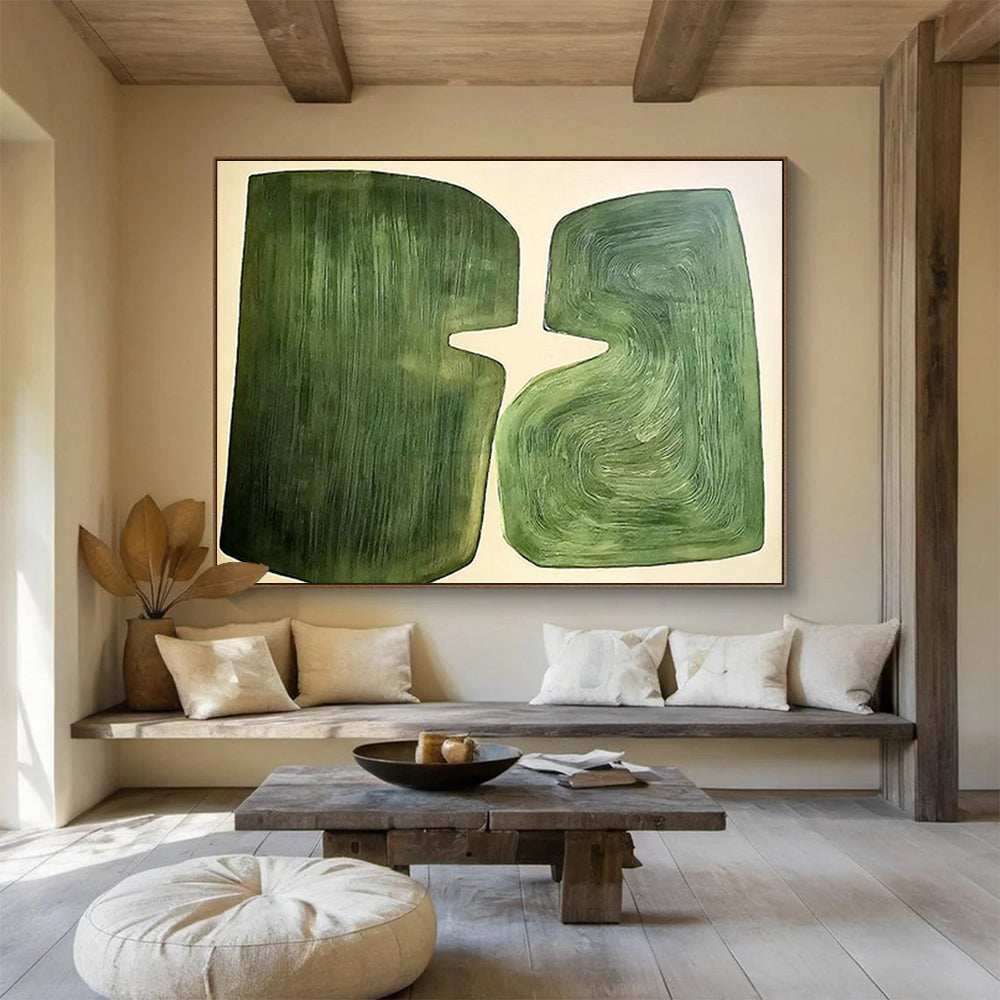 Green Abstract Shapes - Minimalist Abstract Painting On Canvas DKH620