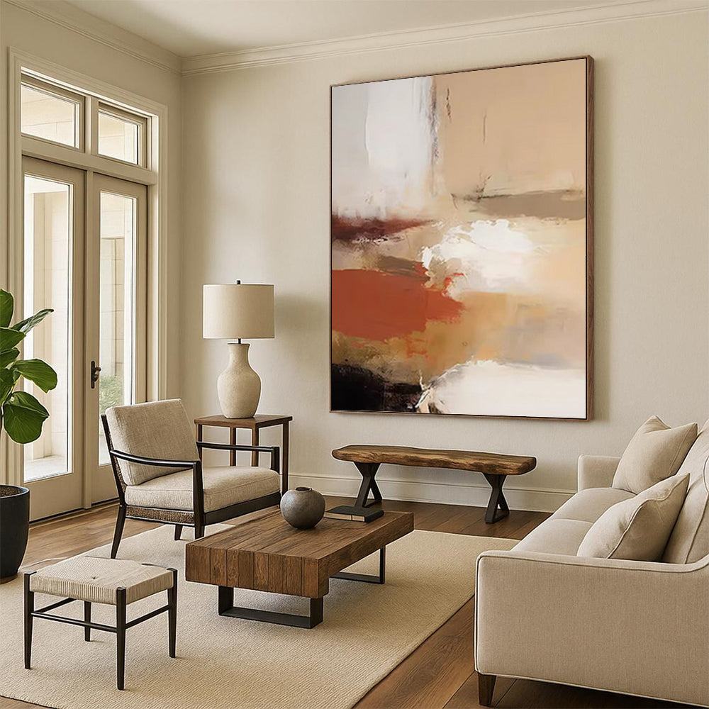 Earth & White Abstract - Abstract Expressionist Painting On Canvas DKH1245