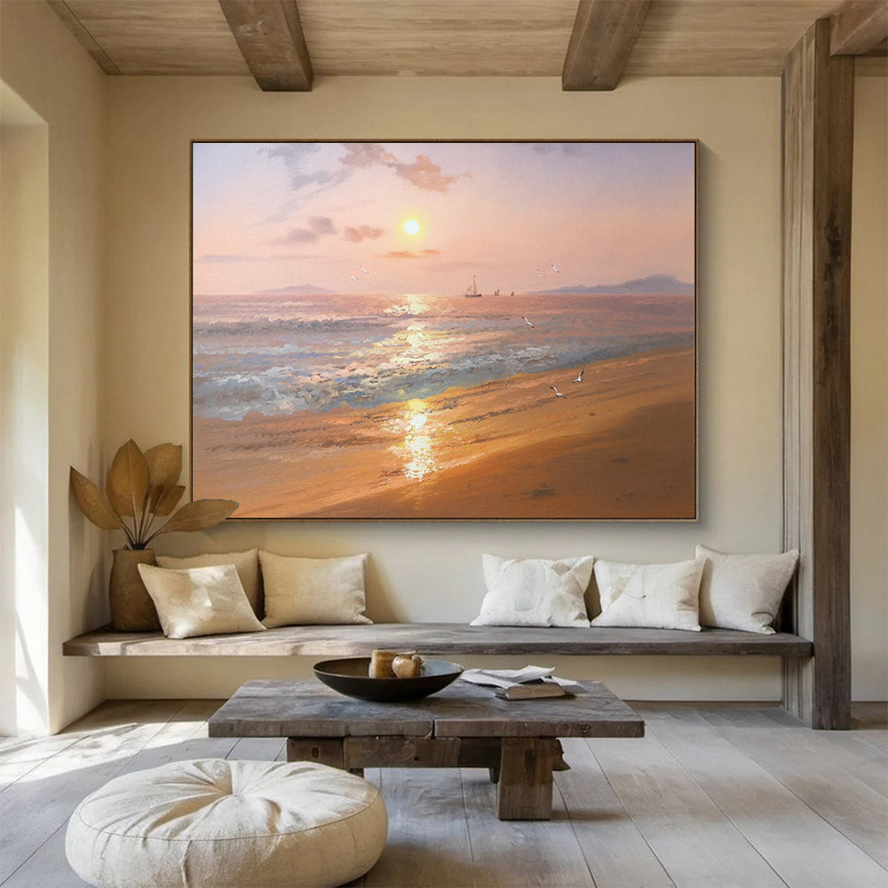 “Sunset Sea Symphony” - Orange, Pink & Purple Realist Seascape Painting On Canvas DLZ269