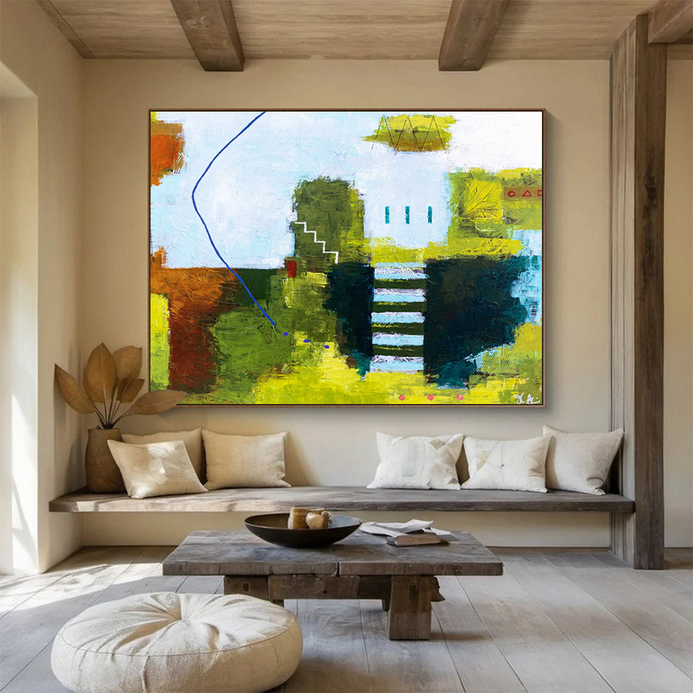 “Colorful Abstract Village” Abstract Acrylic Painting On Canvas DKH561