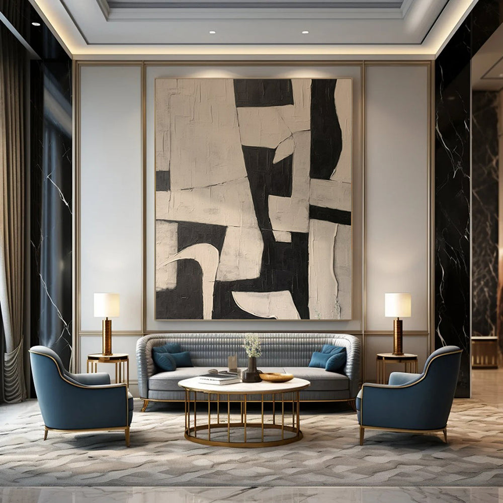 “Black - White Geometric Abstraction” – Abstract Geometric Art CT0977
