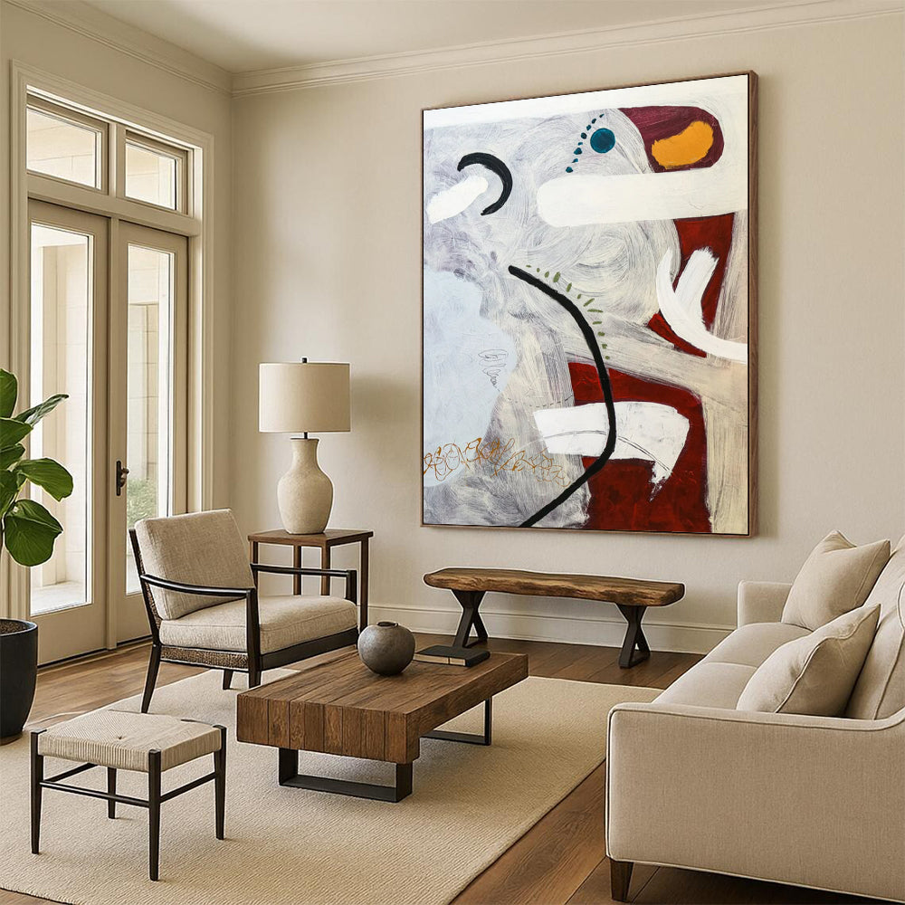 Mixed Media Abstract - Reds, Whites, and Intricate Details Painting On Canvas CT2380