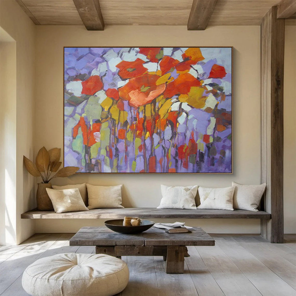 “Colorful Poppy Abstraction” - Vibrant Botanical Painting On Canvas DKH853