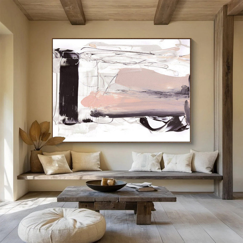 “Black - White - Blush Abstract” Minimalist Abstract Painting On Canvas DLZ143