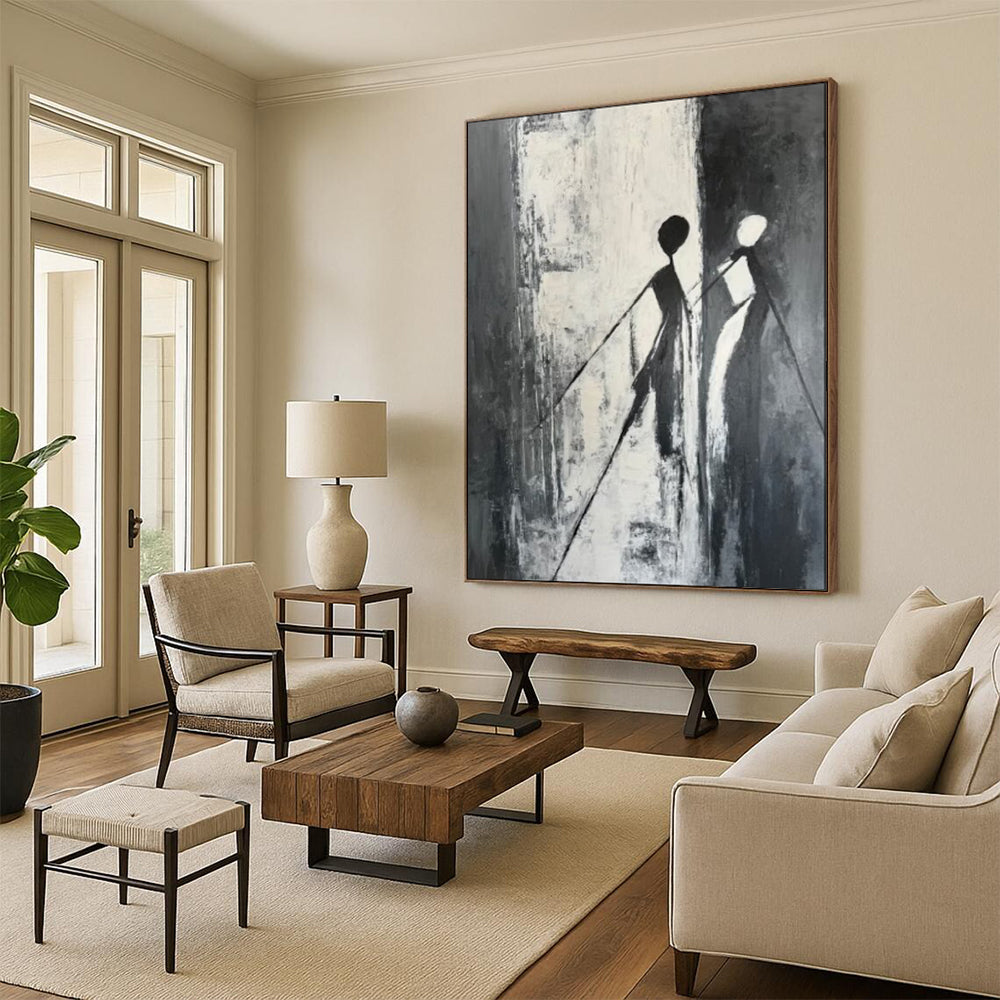 “Silhouettes in Black and White” - Minimalist Figurative Painting CT1996