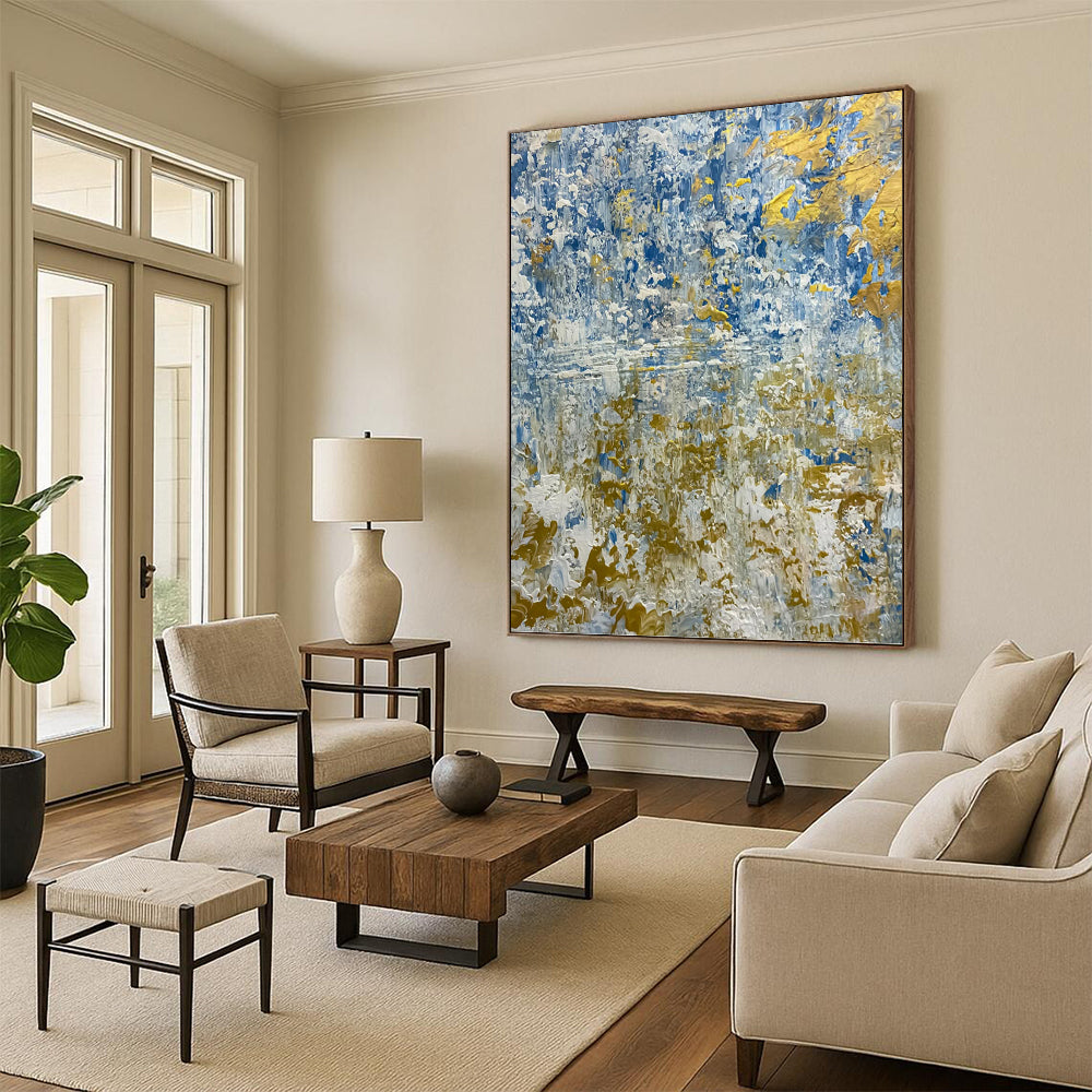 “Blue - Gold Abstract Impasto” - Expressionist Landscape - Inspired Painting On Canvas DKH1681